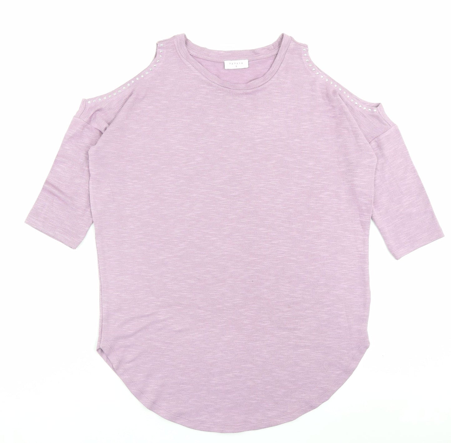 Papaya Womens Purple Viscose A-Line Size S Crew Neck Pullover - Cold Shoulder