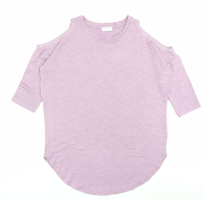 Papaya Womens Purple Viscose A-Line Size S Crew Neck Pullover - Cold Shoulder