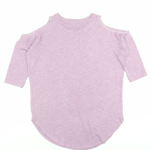 Papaya Womens Purple Viscose A-Line Size S Crew Neck Pullover - Cold Shoulder
