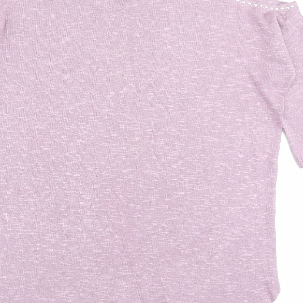 Papaya Womens Purple Viscose A-Line Size S Crew Neck Pullover - Cold Shoulder