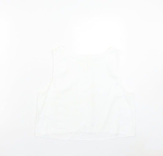 Primark Womens White Viscose Cropped Tank Size 16 Boat Neck