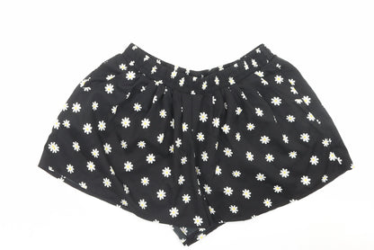 Denim & Co. Womens Black Floral Polyester Paperbag Shorts Size 10 L3 in Regular Pull On