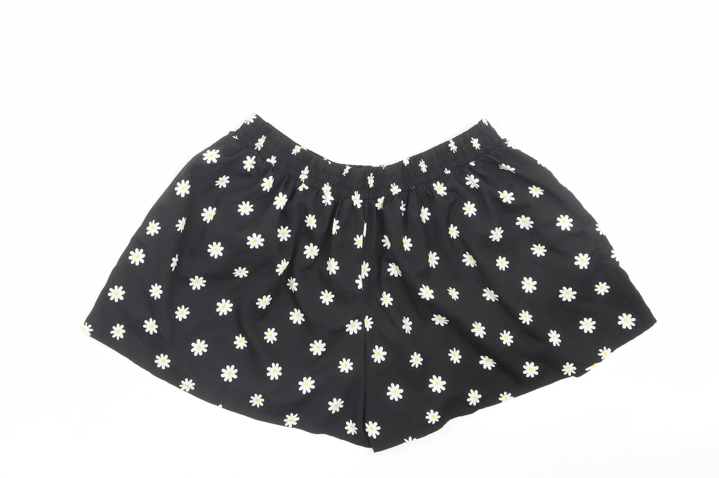 Denim & Co. Womens Black Floral Polyester Paperbag Shorts Size 10 L3 in Regular Pull On