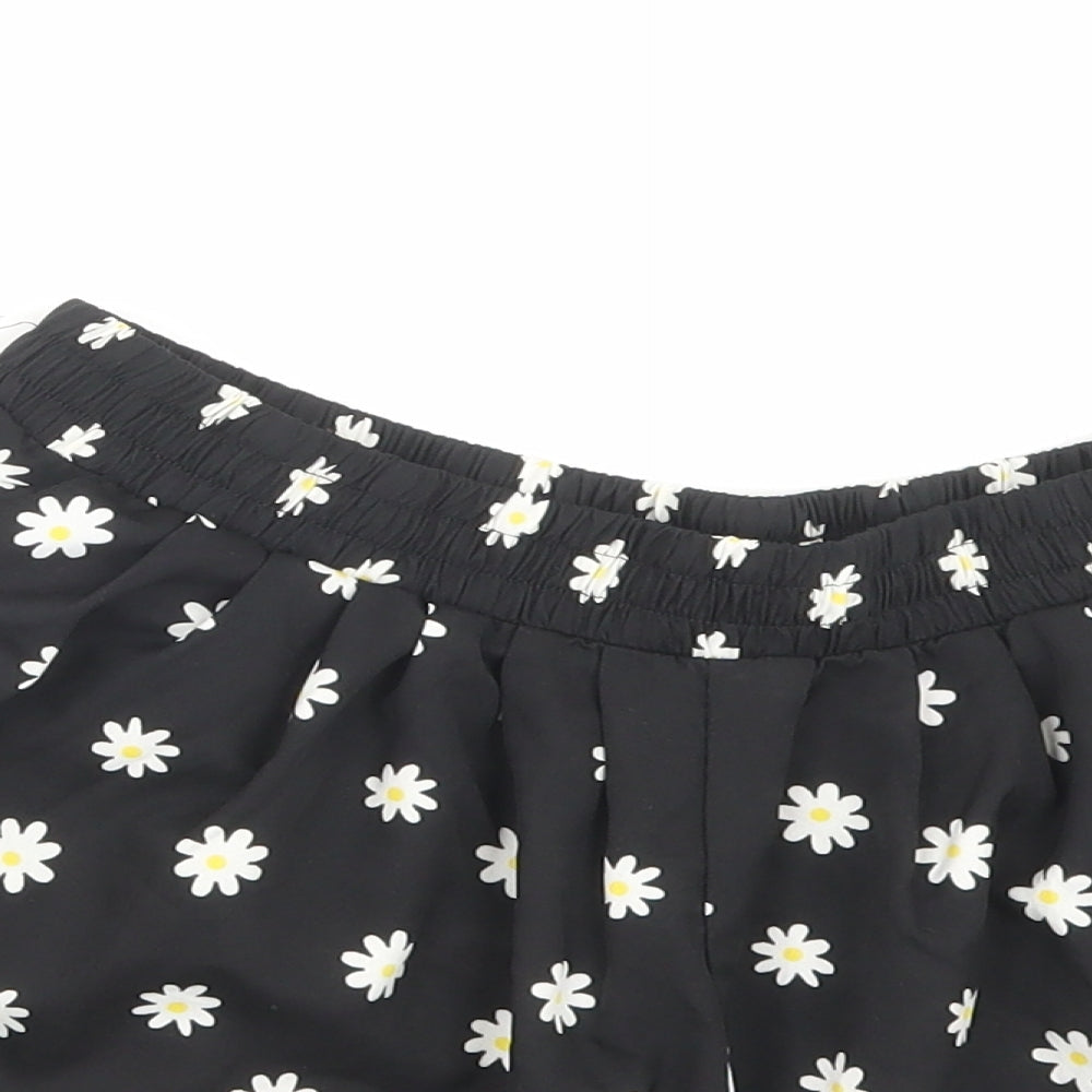Denim & Co. Womens Black Floral Polyester Paperbag Shorts Size 10 L3 in Regular Pull On