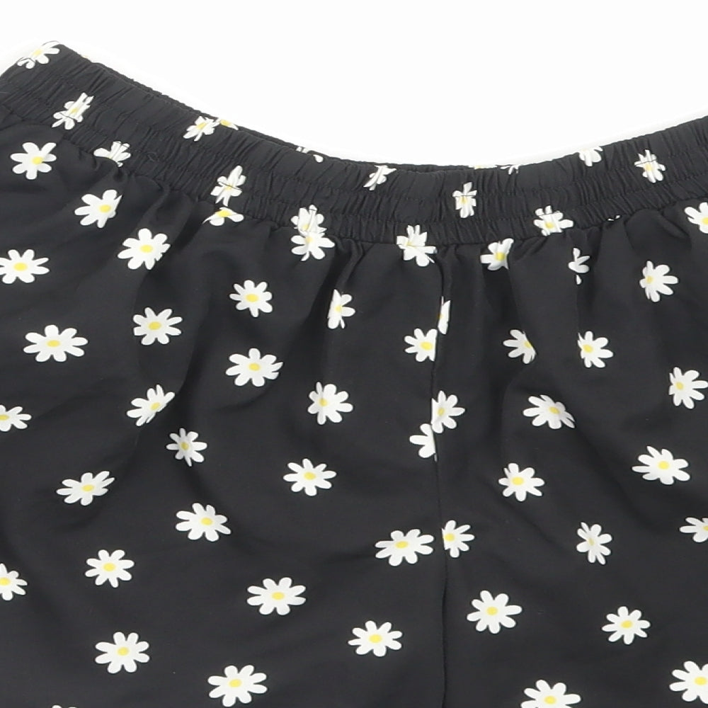Denim & Co. Womens Black Floral Polyester Paperbag Shorts Size 10 L3 in Regular Pull On