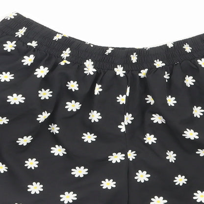 Denim & Co. Womens Black Floral Polyester Paperbag Shorts Size 10 L3 in Regular Pull On