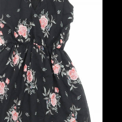 H&M Womens Black Floral Polyester A-Line Size 8 Scoop Neck Pullover