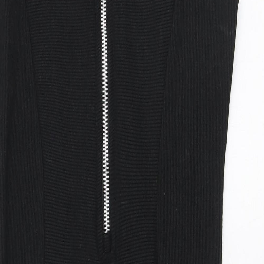 PRETTYLITTLETHING Womens Black Polyester Bodycon Size 4 Round Neck Zip - Ribbed fabric