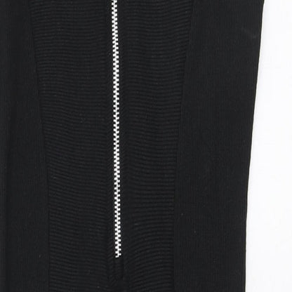 PRETTYLITTLETHING Womens Black Polyester Bodycon Size 4 Round Neck Zip - Ribbed fabric