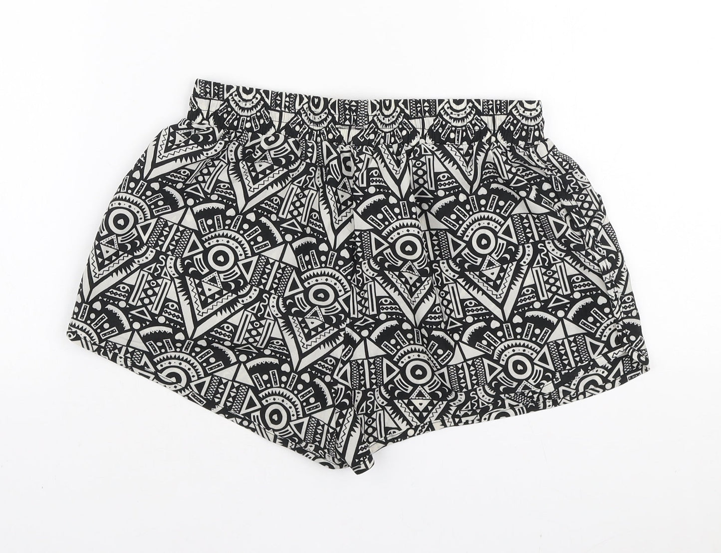 New Look Girls Black Geometric Polyester Sweat Shorts Size S L3 in Regular Drawstring