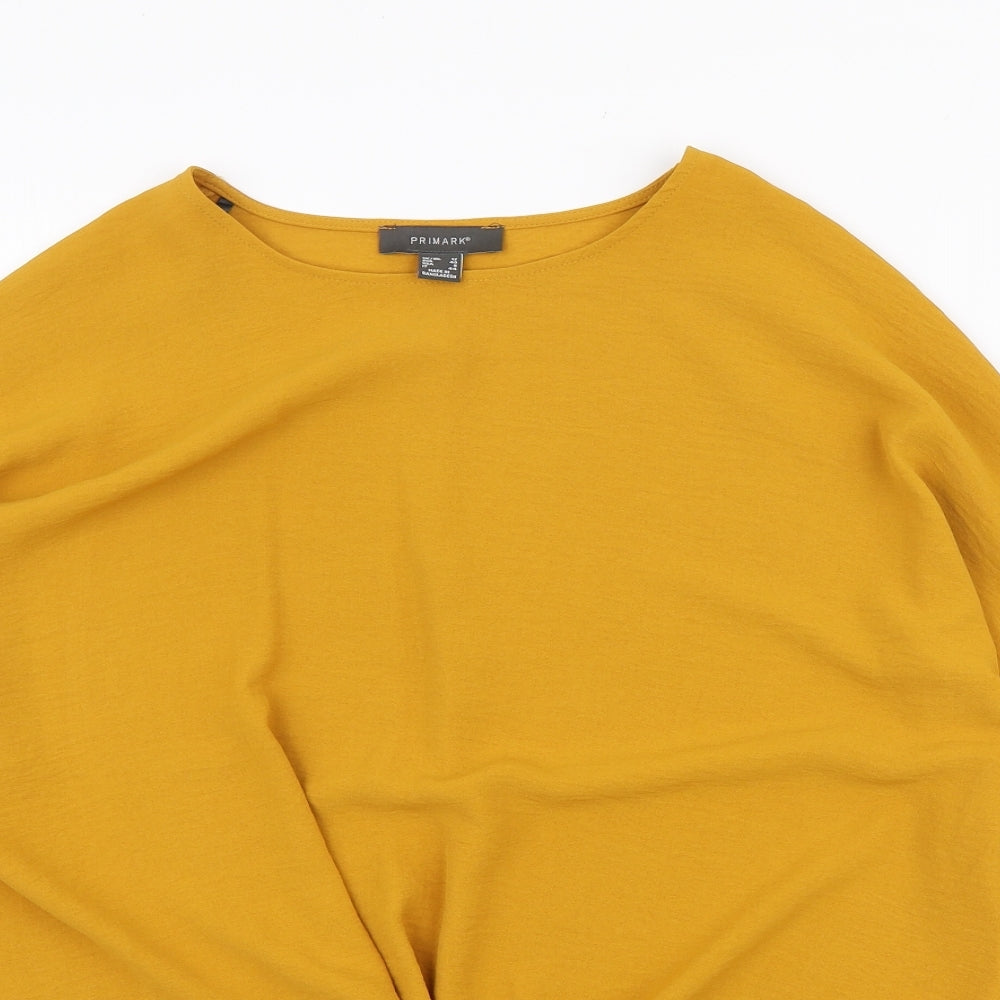 Primark Womens Orange Polyester Basic Blouse Size 12 Round Neck - Knot Detail