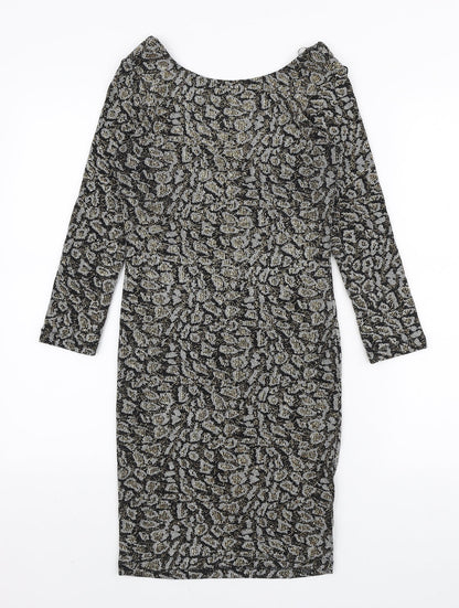 Topshop Womens Black Animal Print Nylon Bodycon Size 10 Boat Neck Pullover - Scoop Back
