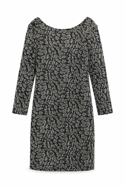Topshop Womens Black Animal Print Nylon Bodycon Size 10 Boat Neck Pullover - Scoop Back