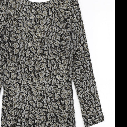 Topshop Womens Black Animal Print Nylon Bodycon Size 10 Boat Neck Pullover - Scoop Back