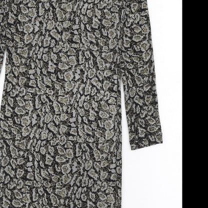 Topshop Womens Black Animal Print Nylon Bodycon Size 10 Boat Neck Pullover - Scoop Back