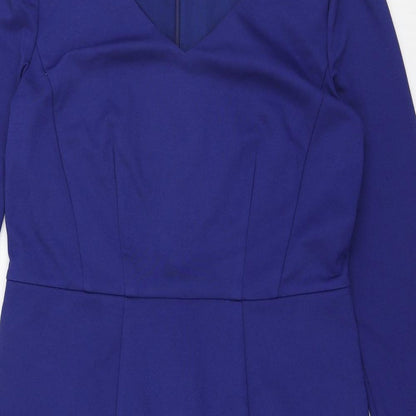 Marks and Spencer Womens Blue Viscose Pencil Dress Size 12 Boat Neck Zip