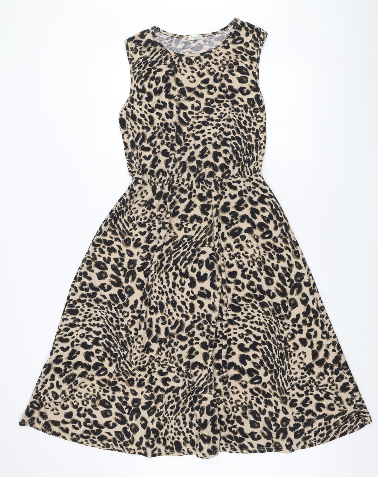 River Island Womens Beige Animal Print Polyester A-Line Size 12 Round Neck Pullover