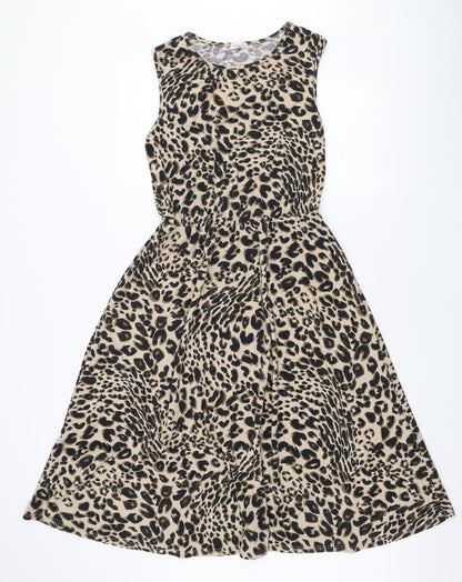 River Island Womens Beige Animal Print Polyester A-Line Size 12 Round Neck Pullover