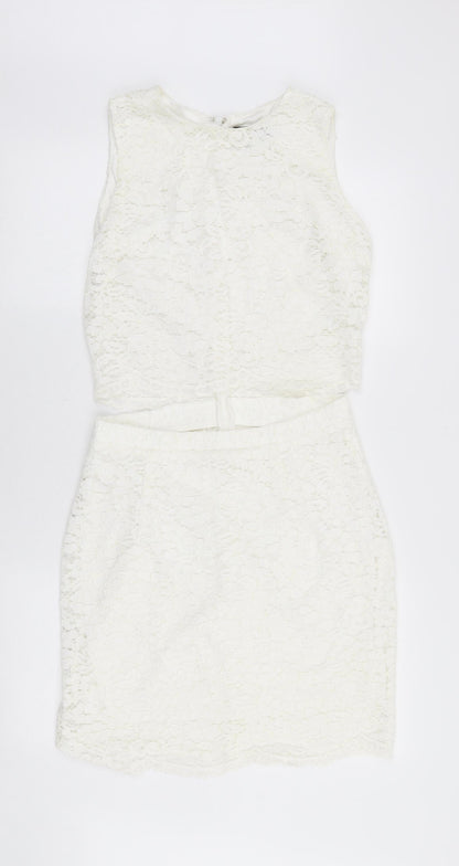 AX Paris Womens White Polyester Pencil Dress Size 14 Round Neck Zip