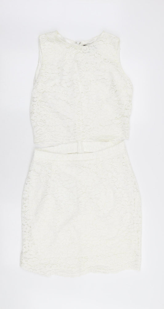 AX Paris Womens White Polyester Pencil Dress Size 14 Round Neck Zip