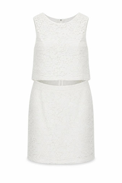 AX Paris Womens White Polyester Pencil Dress Size 14 Round Neck Zip