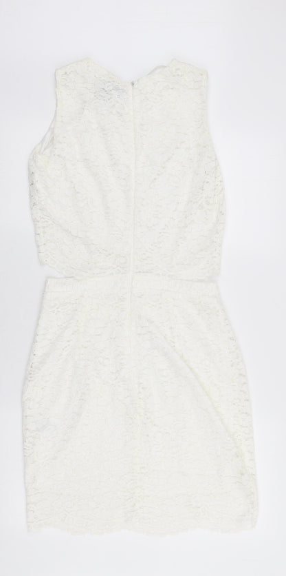 AX Paris Womens White Polyester Pencil Dress Size 14 Round Neck Zip