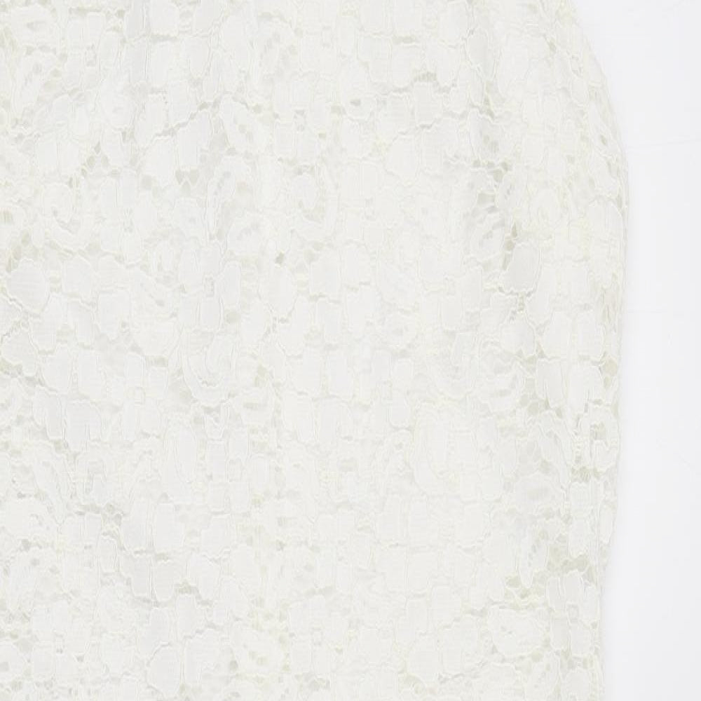 AX Paris Womens White Polyester Pencil Dress Size 14 Round Neck Zip