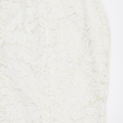 AX Paris Womens White Polyester Pencil Dress Size 14 Round Neck Zip