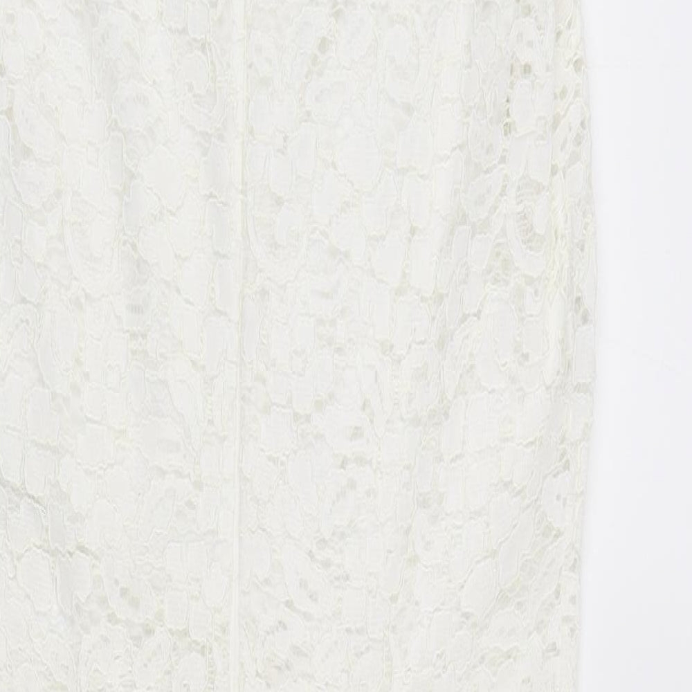 AX Paris Womens White Polyester Pencil Dress Size 14 Round Neck Zip