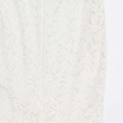 AX Paris Womens White Polyester Pencil Dress Size 14 Round Neck Zip