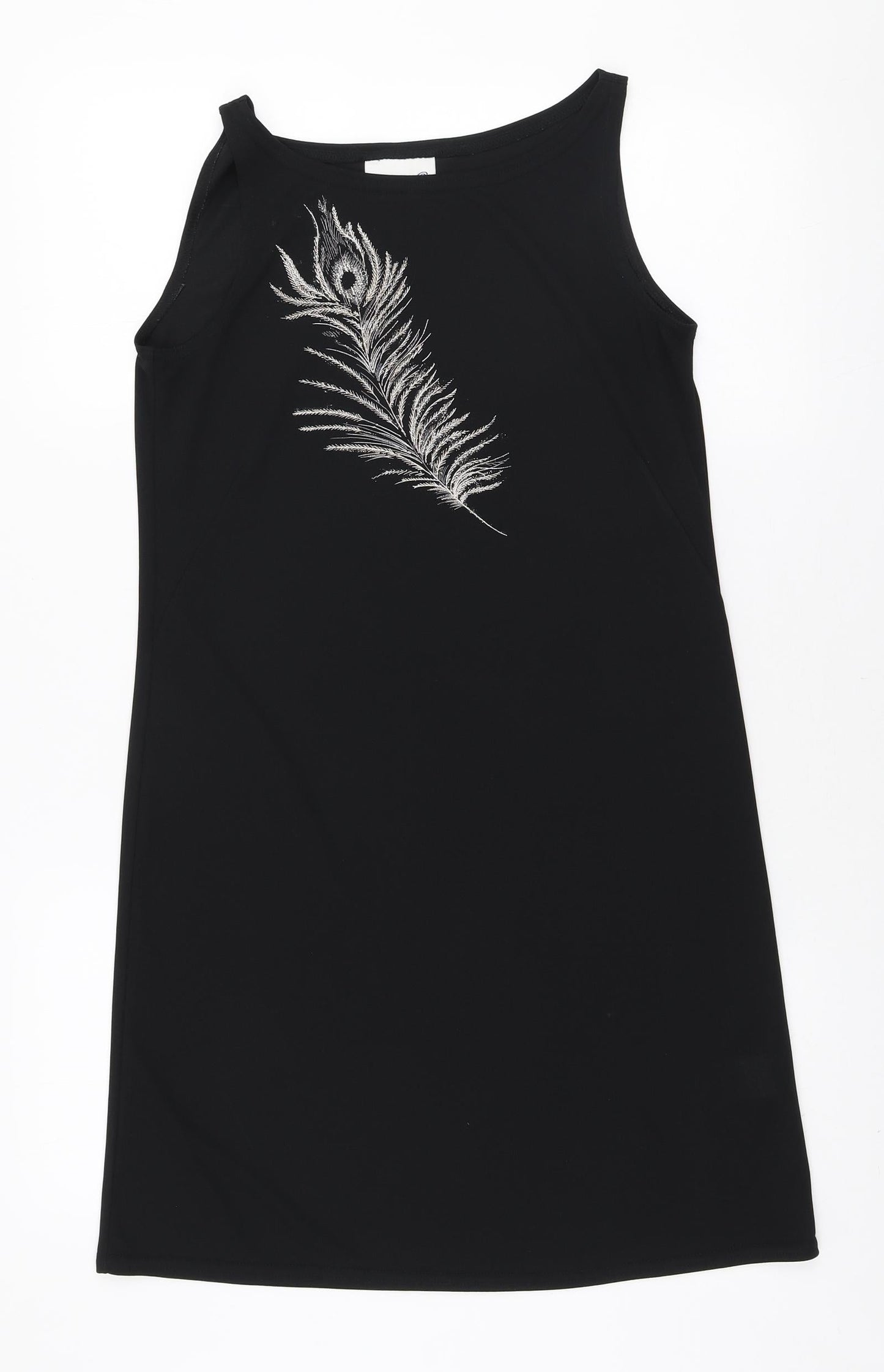 Etam Womens Black Polyester Mini Size 10 Round Neck Pullover - Embroidered Fern