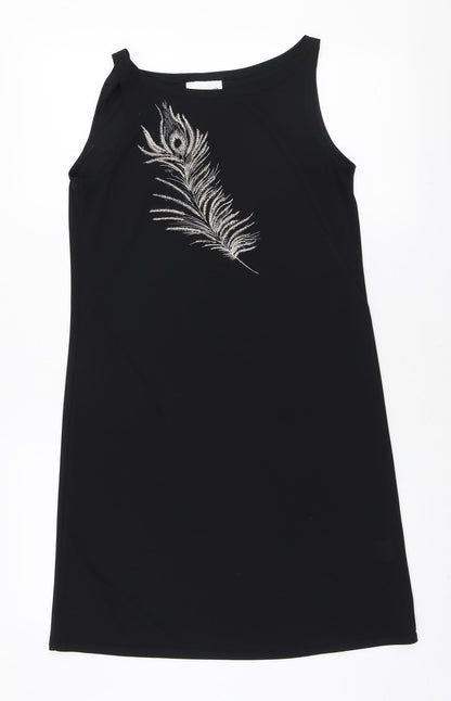 Etam Womens Black Polyester Mini Size 10 Round Neck Pullover - Embroidered Fern