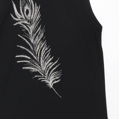 Etam Womens Black Polyester Mini Size 10 Round Neck Pullover - Embroidered Fern