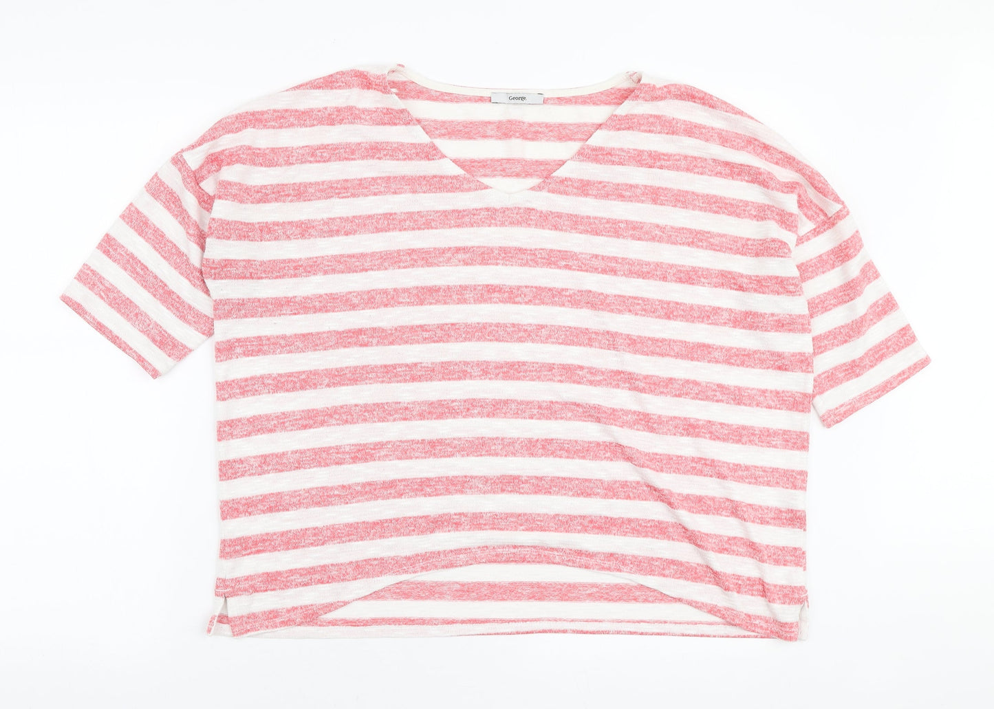 George Womens White V-Neck Striped Polyester Pullover Jumper Size 14