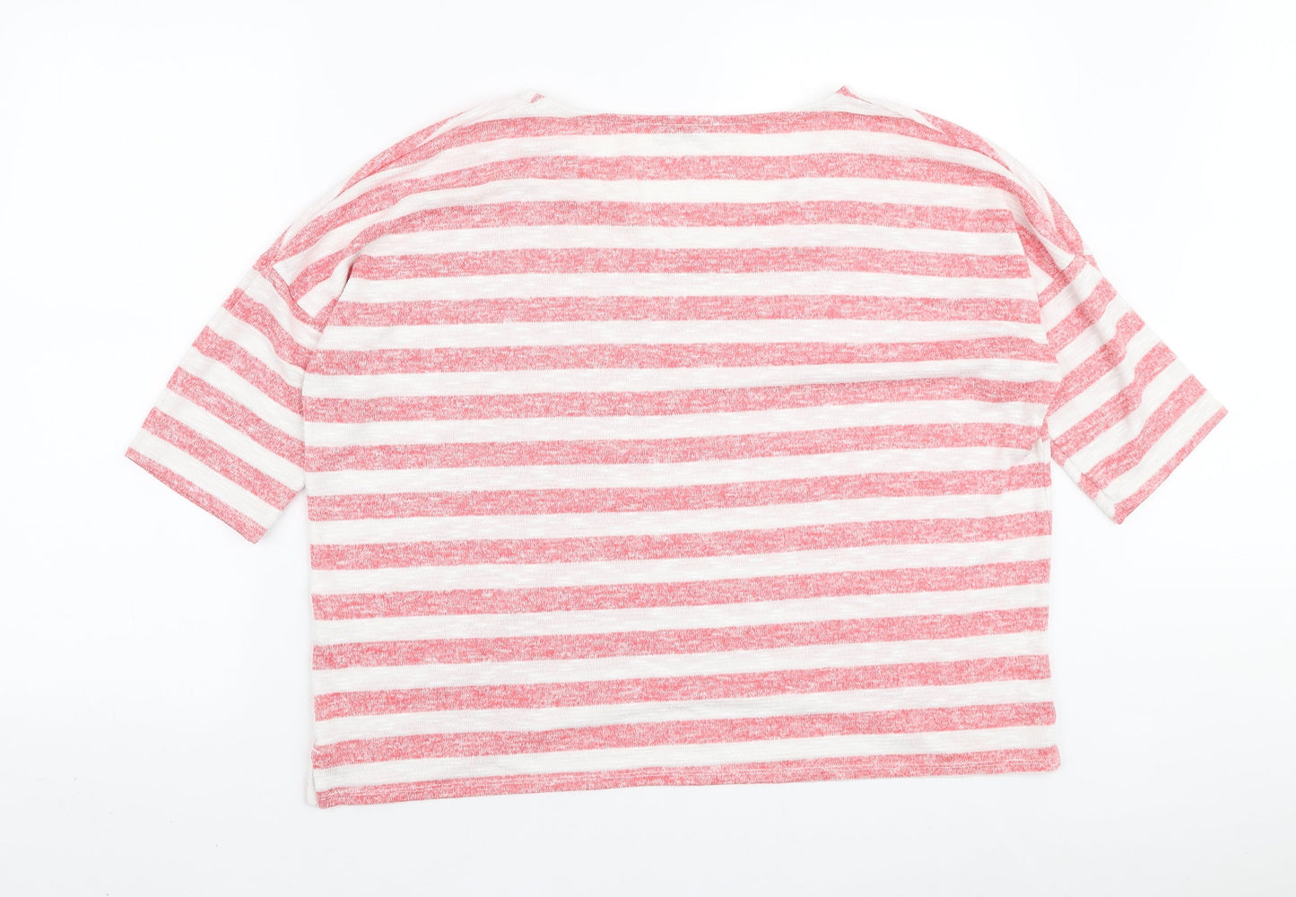 George Womens White V-Neck Striped Polyester Pullover Jumper Size 14