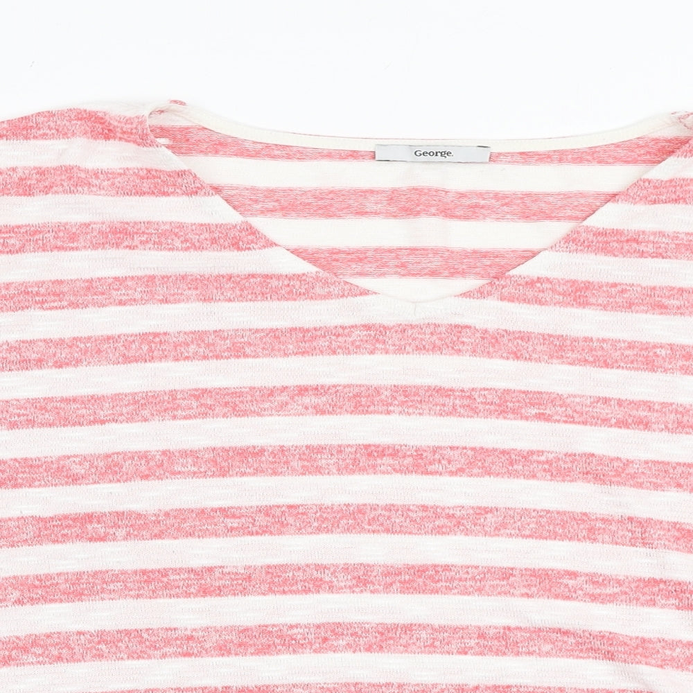 George Womens White V-Neck Striped Polyester Pullover Jumper Size 14