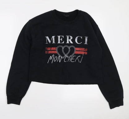 Topshop Womens Black Cotton Pullover Sweatshirt Size S Pullover - Merci Mon Cheri