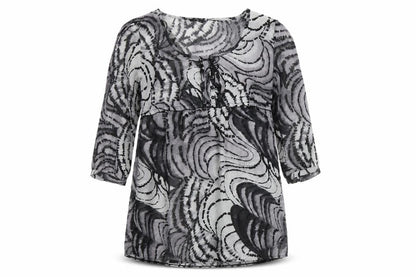 M&Co Womens Grey Geometric Polyester A-Line Size 14 Scoop Neck Button