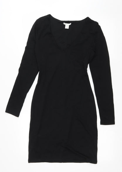 H&M Womens Black Polyester Bodycon Size 6 V-Neck Pullover