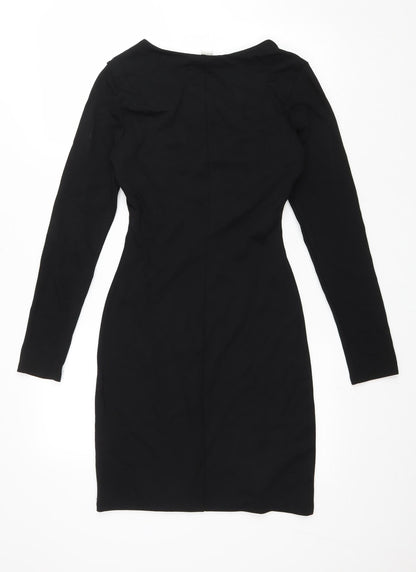 H&M Womens Black Polyester Bodycon Size 6 V-Neck Pullover