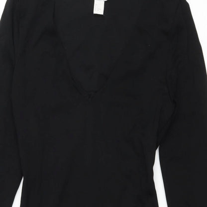 H&M Womens Black Polyester Bodycon Size 6 V-Neck Pullover