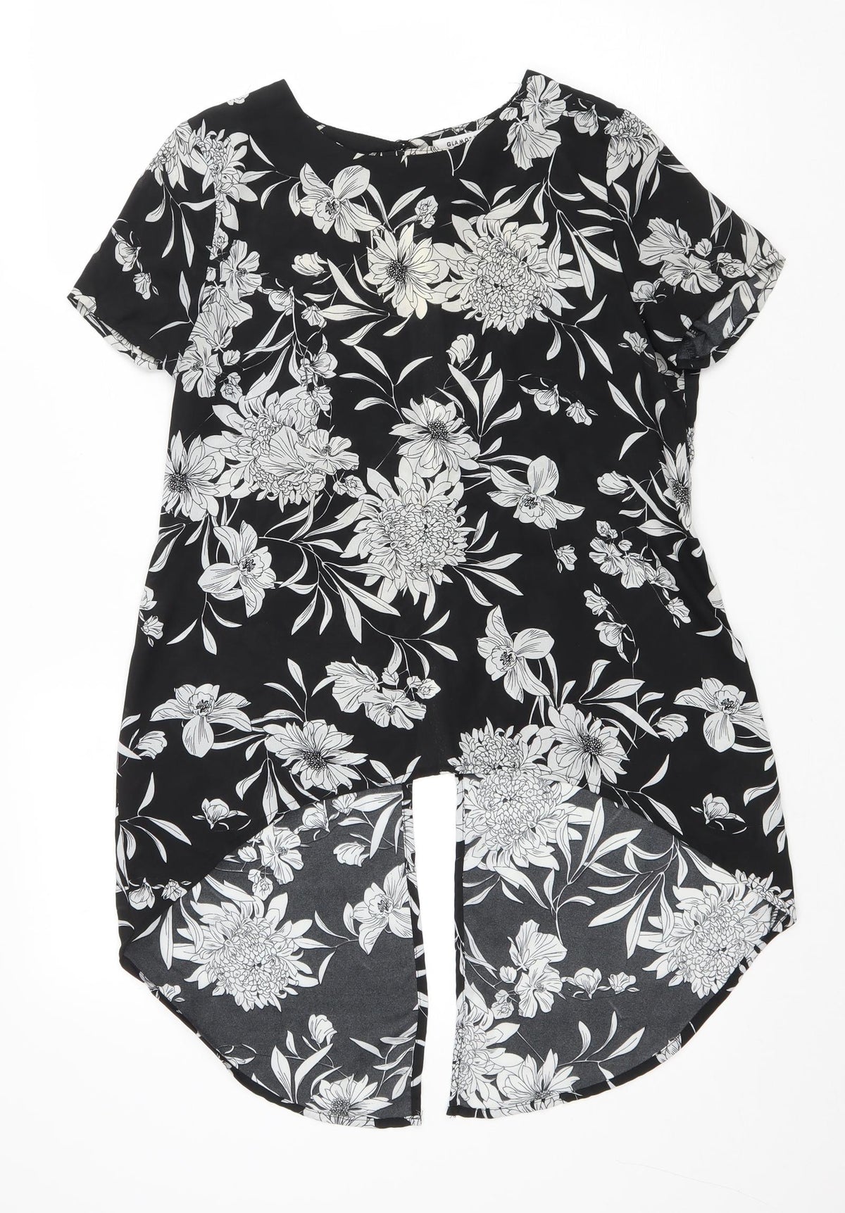 Glamerous Womens Black Floral Polyester Basic Blouse Size S Round Neck