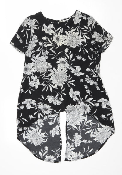 Glamerous Womens Black Floral Polyester Basic Blouse Size S Round Neck
