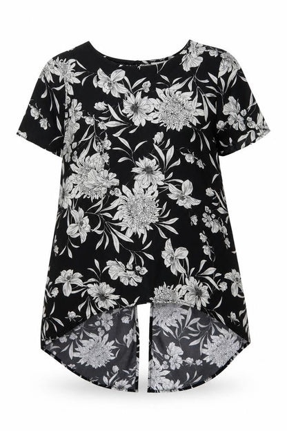Glamerous Womens Black Floral Polyester Basic Blouse Size S Round Neck