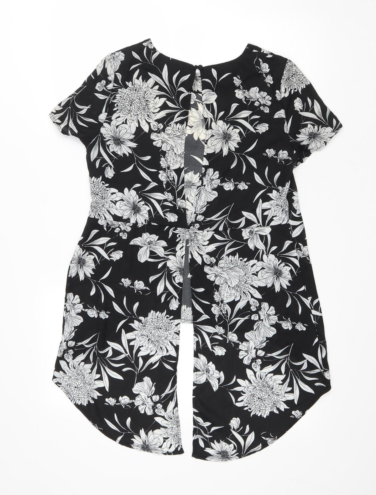 Glamerous Womens Black Floral Polyester Basic Blouse Size S Round Neck