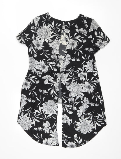 Glamerous Womens Black Floral Polyester Basic Blouse Size S Round Neck