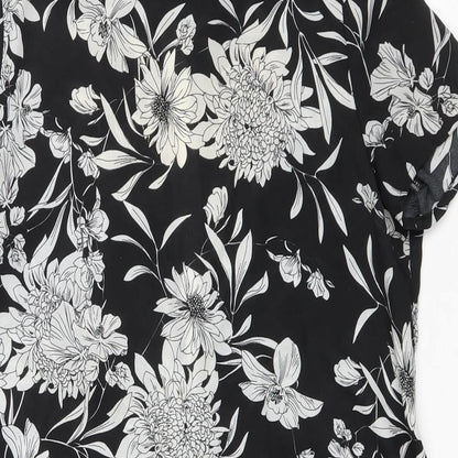 Glamerous Womens Black Floral Polyester Basic Blouse Size S Round Neck