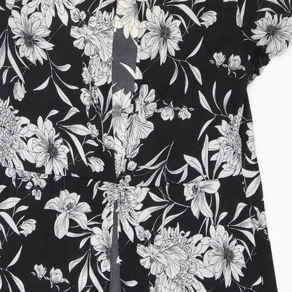 Glamerous Womens Black Floral Polyester Basic Blouse Size S Round Neck