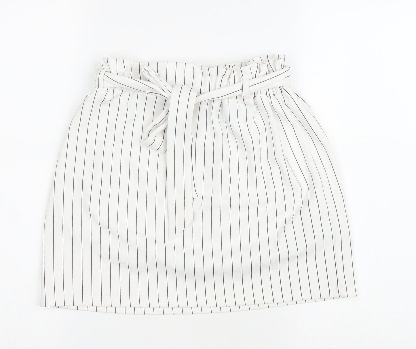 New Look Womens White Striped Polyester A-Line Skirt Size 6 Drawstring - Belted