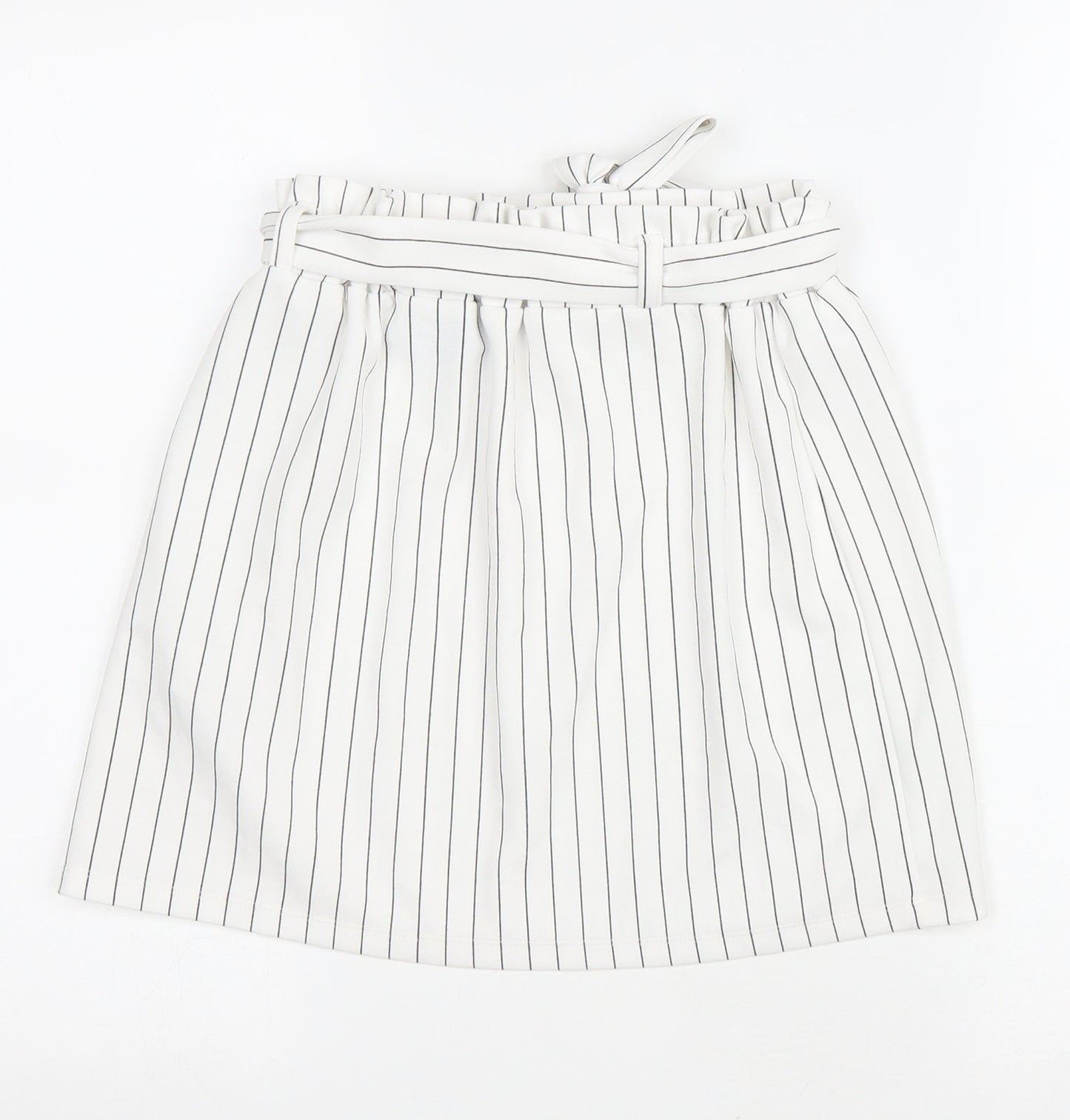 New Look Womens White Striped Polyester A-Line Skirt Size 6 Drawstring - Belted